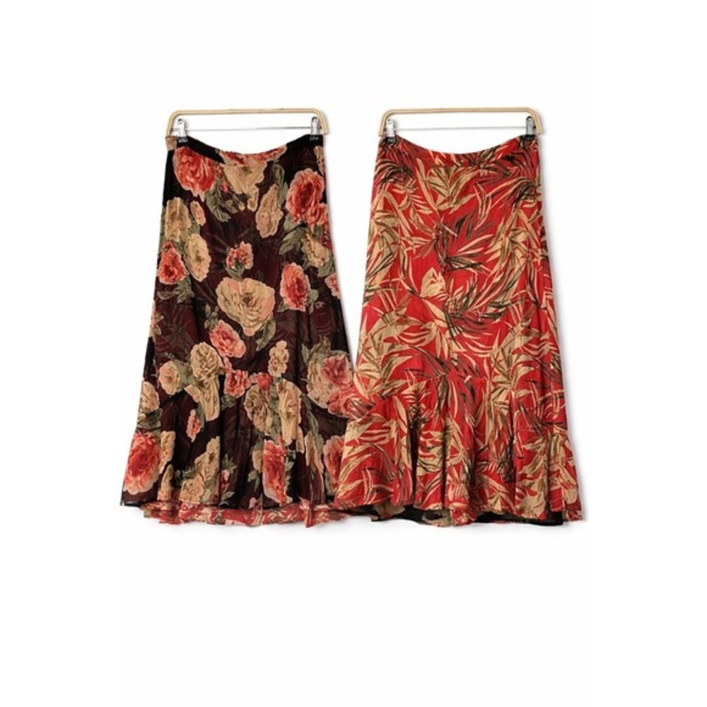 Sarah Arizona Romantic Cottagecore Reversible Dark Floral Midi Skirt Women LP - Picture 2 of 11